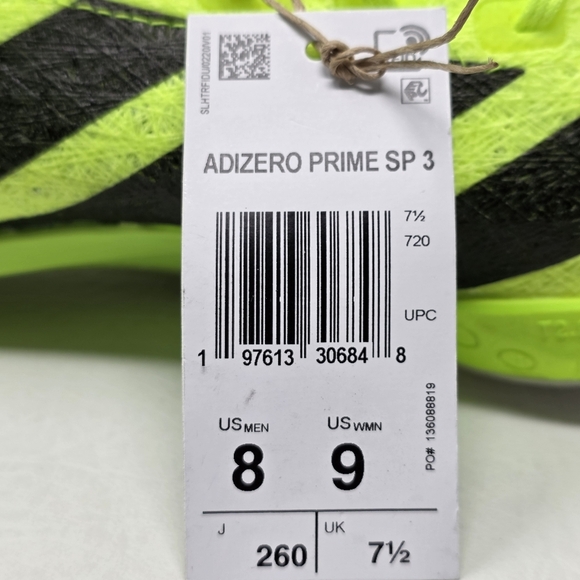 adidas Mens Size 8 ADIZERO PRIME SP 3 STRUNG Track Spikes Lucid Lemon IH5800 NEW